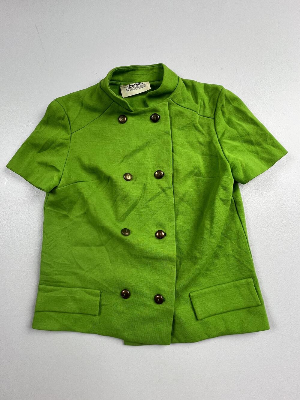 Vintage Susan Thomas Blazer Womens 10 Green Wool Short Sleeve Double Breasted